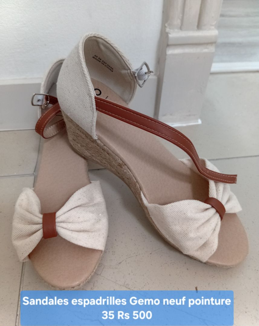 Gemo Wedge Espadrille Sandals White Size 35