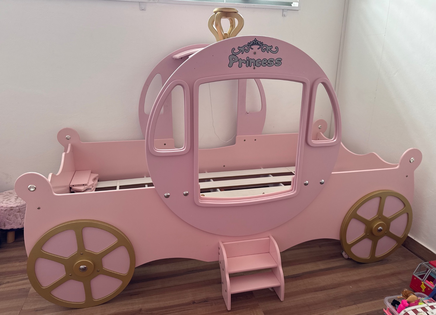 Princess Carriage Wooden Toddler Bed Pink