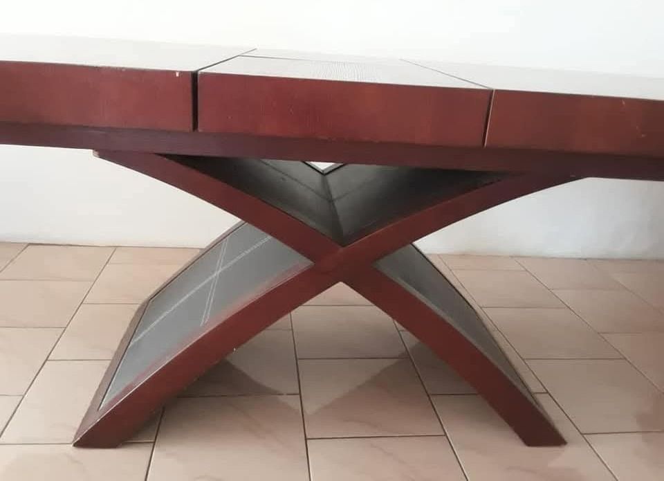 8 to 12 seats Dining Table Wooden X-Base Brown - Image 1 of 5