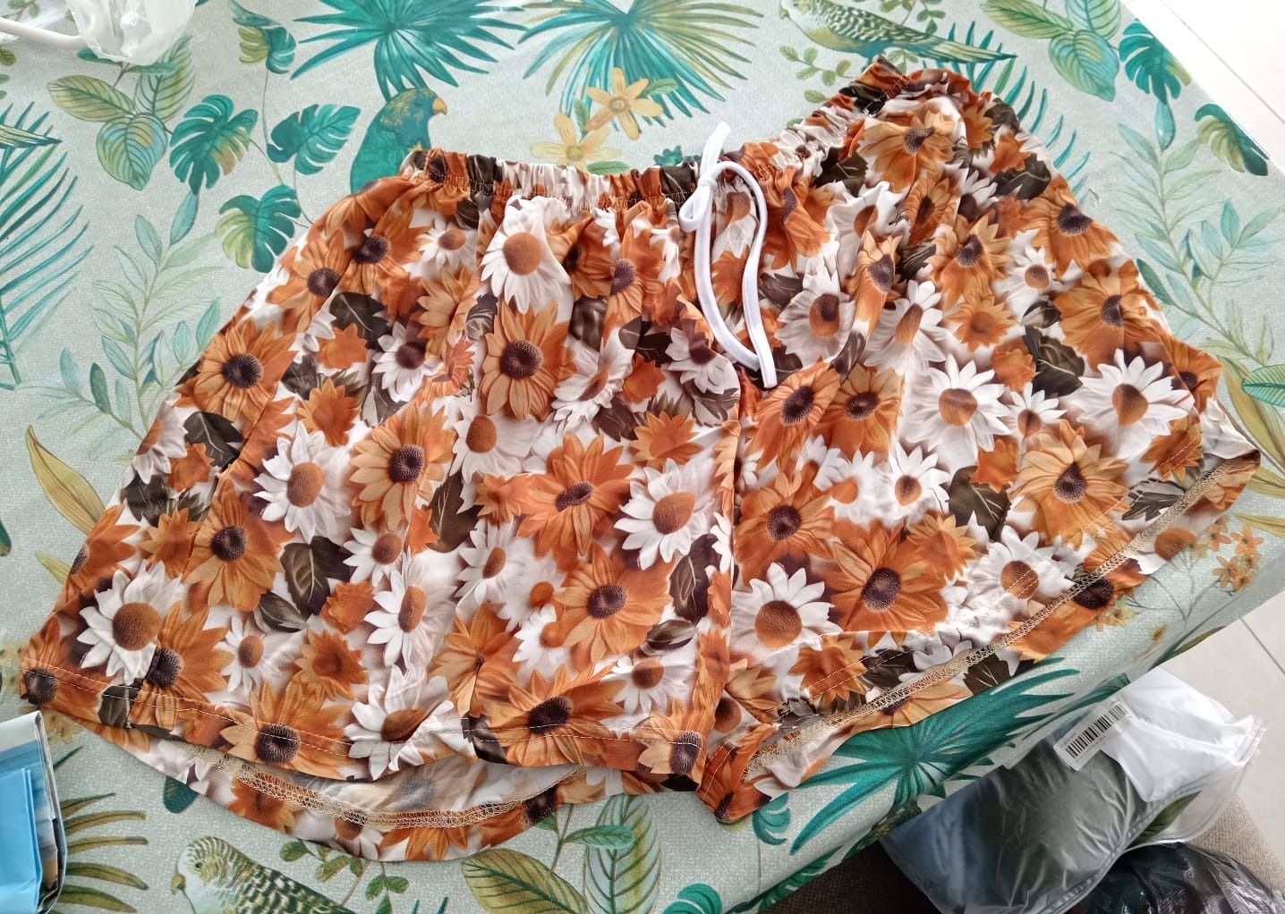 Sunflower Print Drawstring Shorts