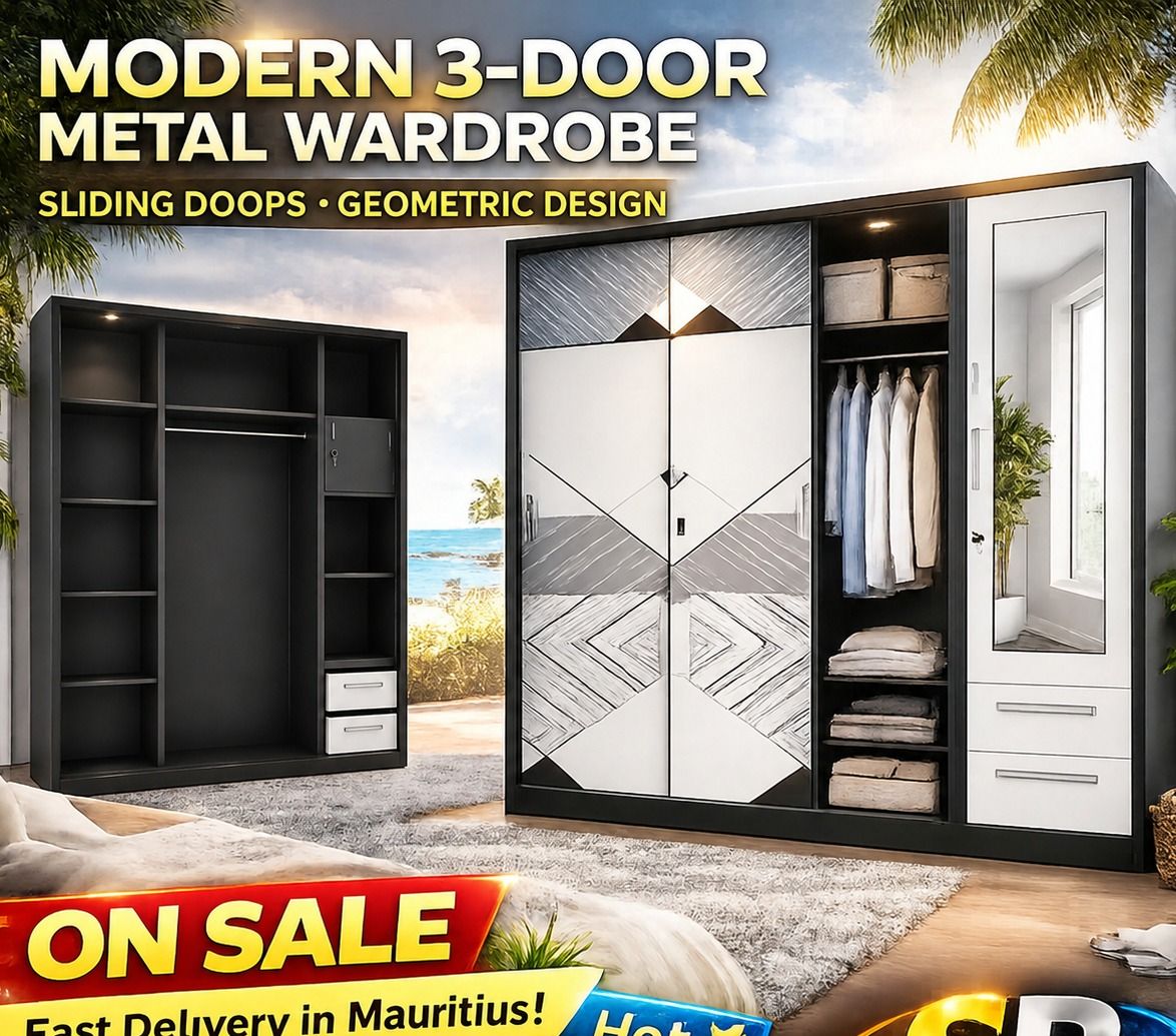 Modern 3-Door Metal Wardrobe with Sliding Doors