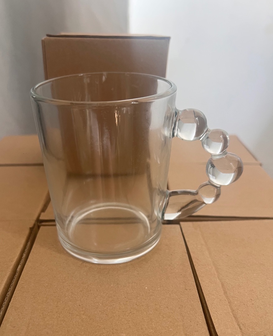Lot of 38 Clear Glass Bubble Handle Mugs