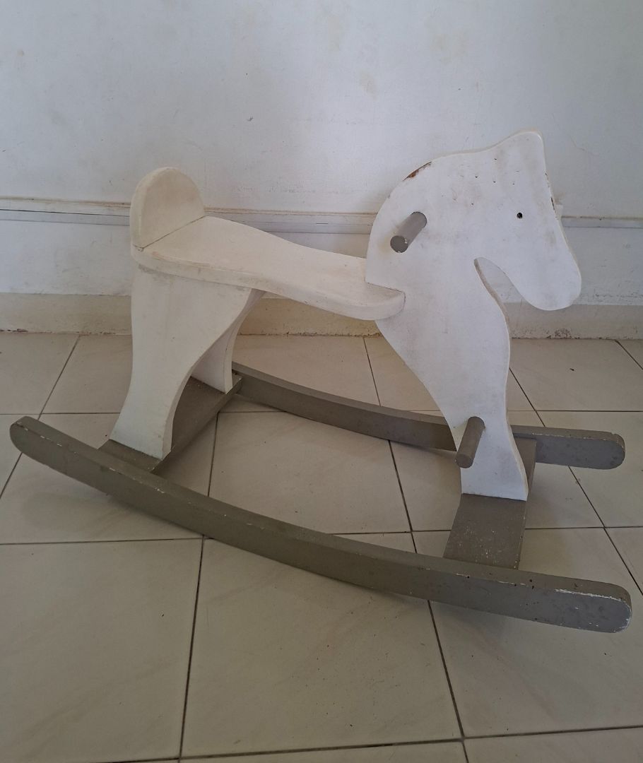 Wooden Rocking Horse White Gray