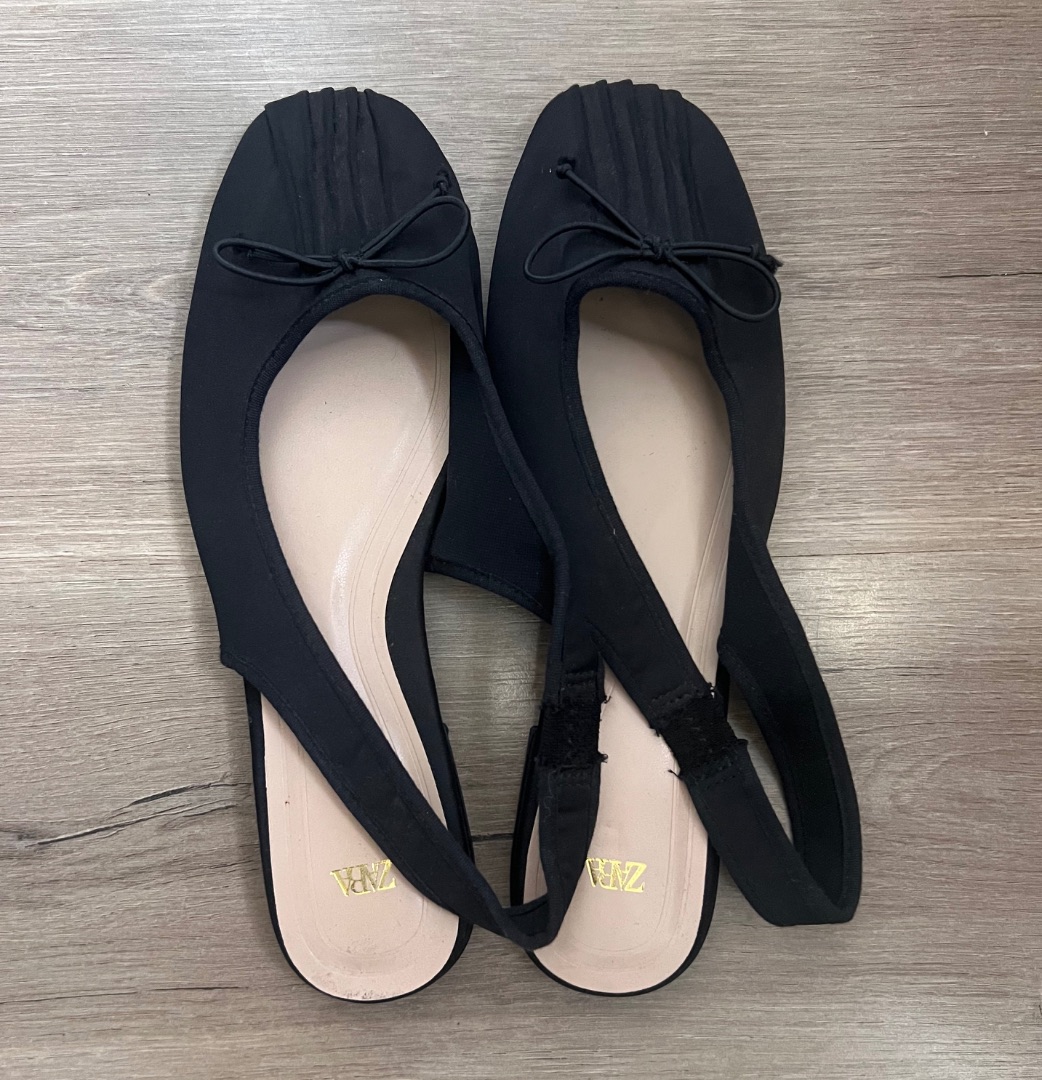 Zara Black Slingback Flat Shoes Size 37