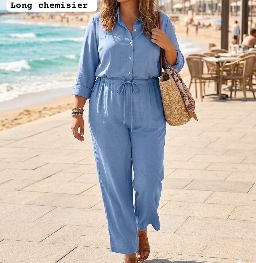 Blue Long Chemisier Jumpsuit Size Large - Image 1 of 1