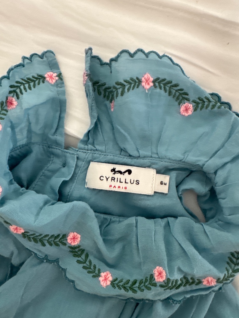 Cyrillus Baby Dress 6 Months Blue with Pink Embroidery thumbnail 4