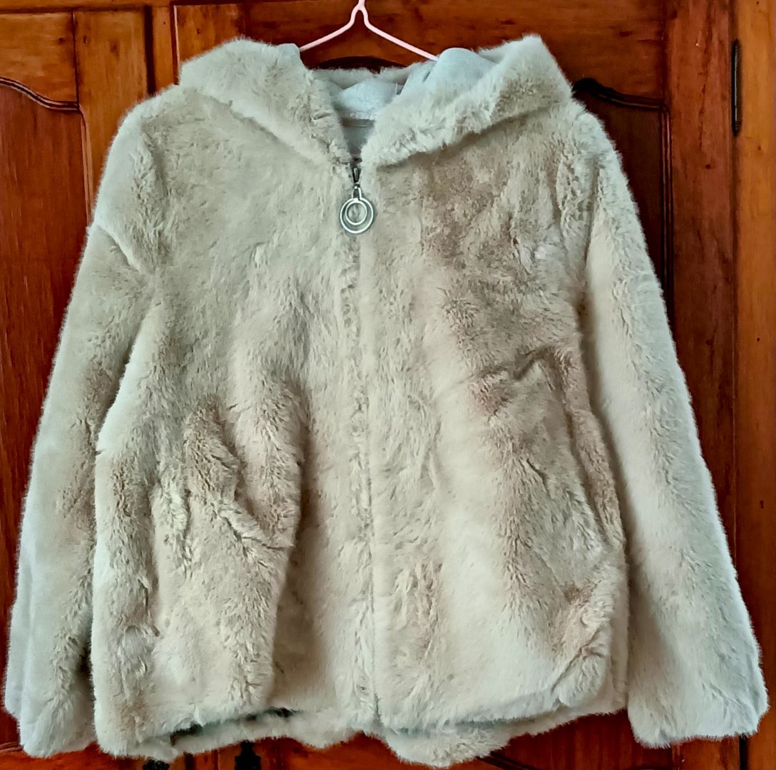 New Beige Faux-Fur Hooded Jacket - Image 1 of 1