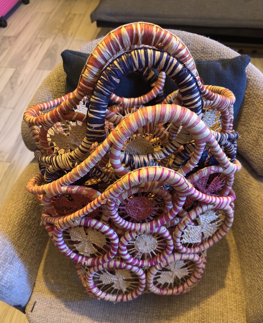 Handmade Woven Raffia Basket Bag Multicolor