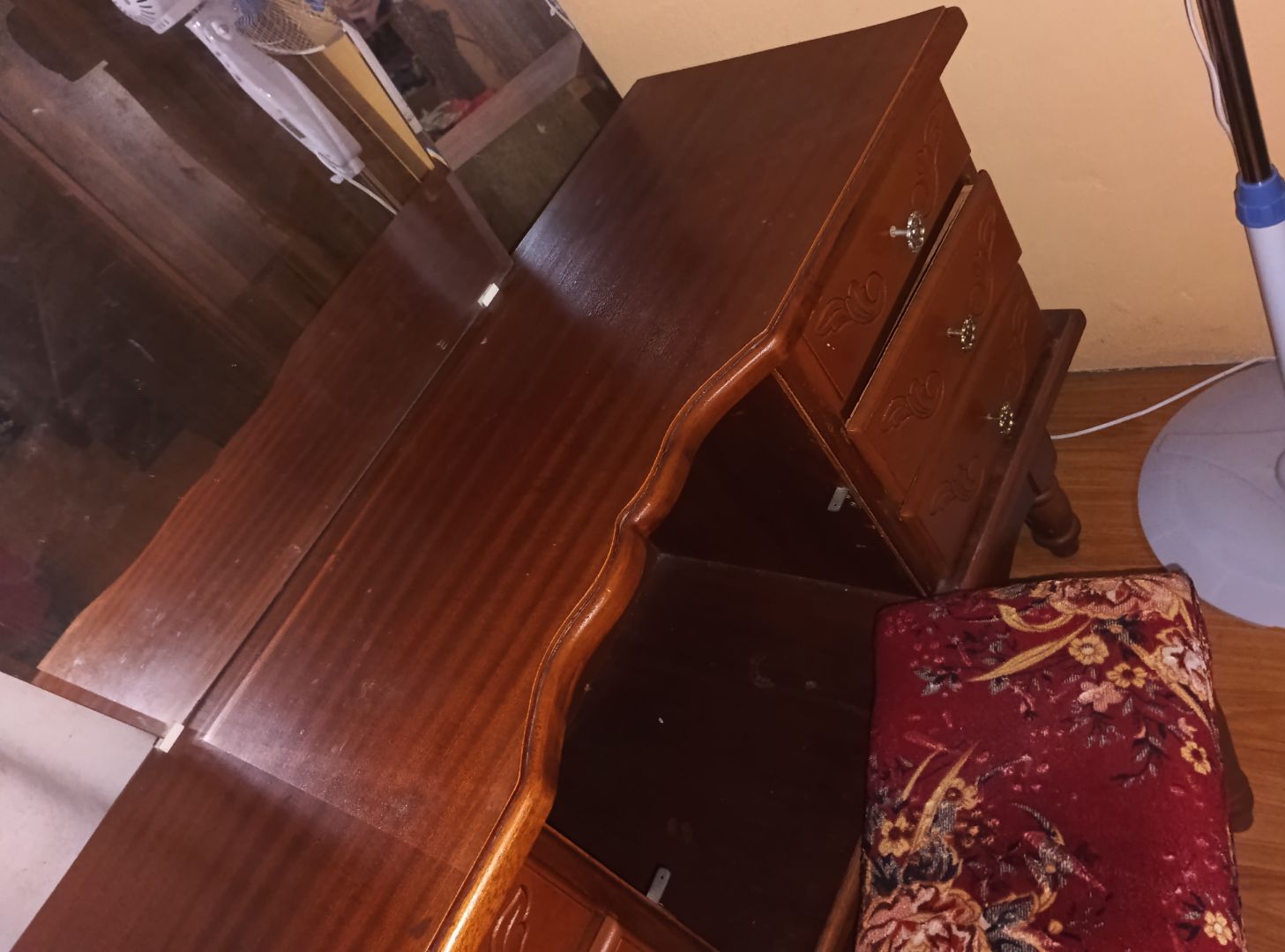 Vintage Wooden Dressing Table with Stool Brown thumbnail 2