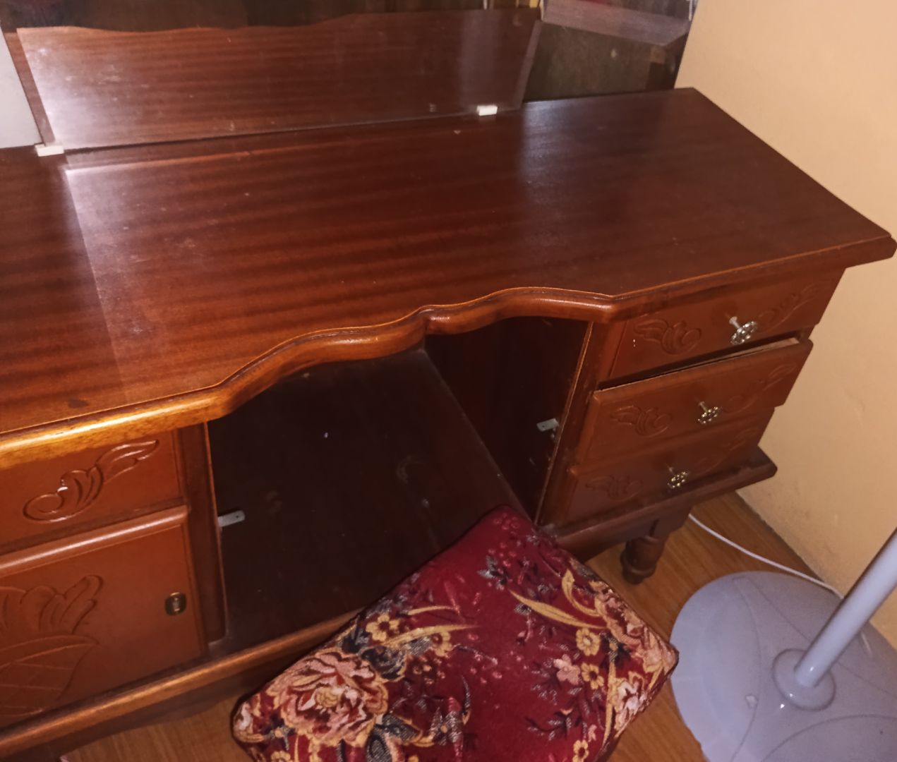 Vintage Wooden Dressing Table with Stool Brown thumbnail 3