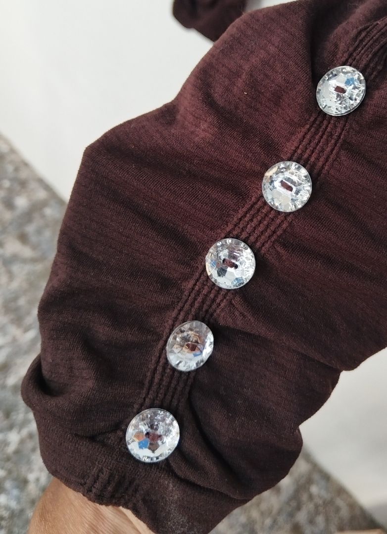 Brown Ruched Leggings with Rhinestone Detail New thumbnail 2