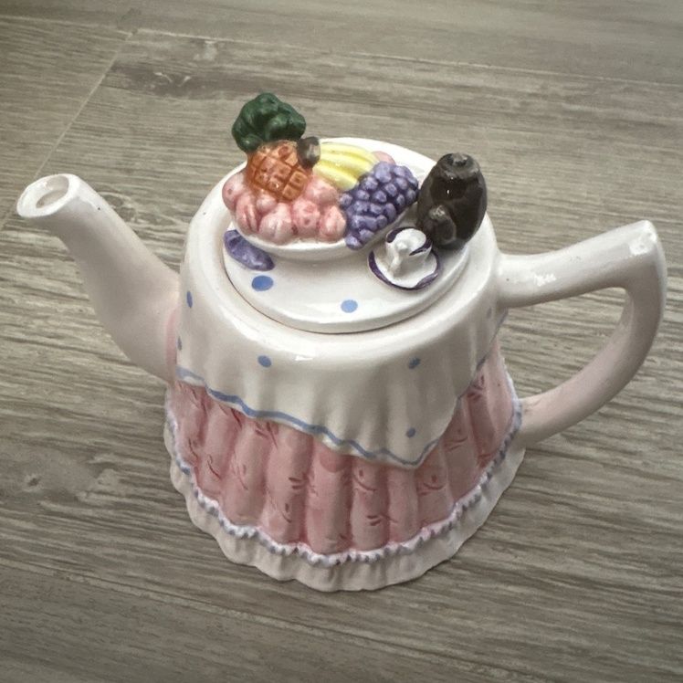 Decorative Ceramic Teapot with Fruit Design Pink White