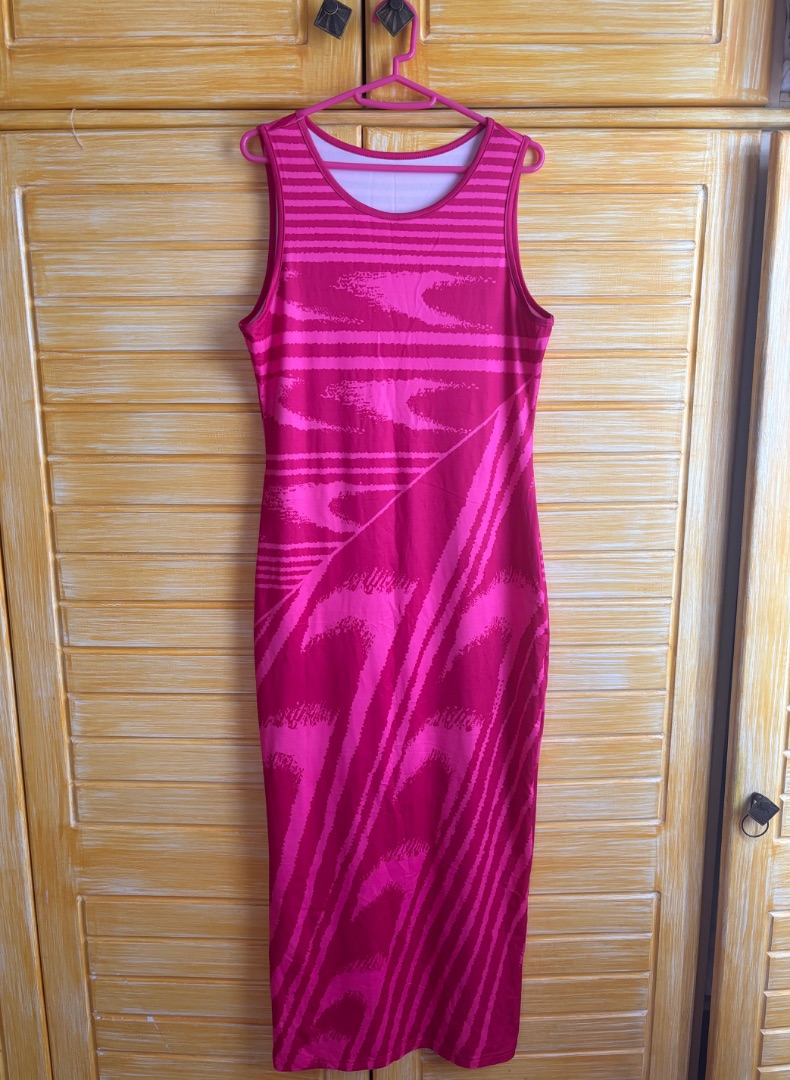Pink Sleeveless Patterned Maxi Dress Size L - Image 1 of 2