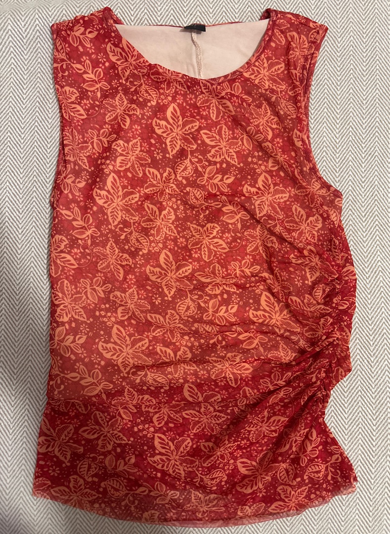 Orange and Red Floral Sleeveless Top Size S