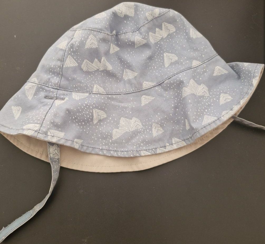 Baby Bucket Hat Grey Mountain Print Chin Straps