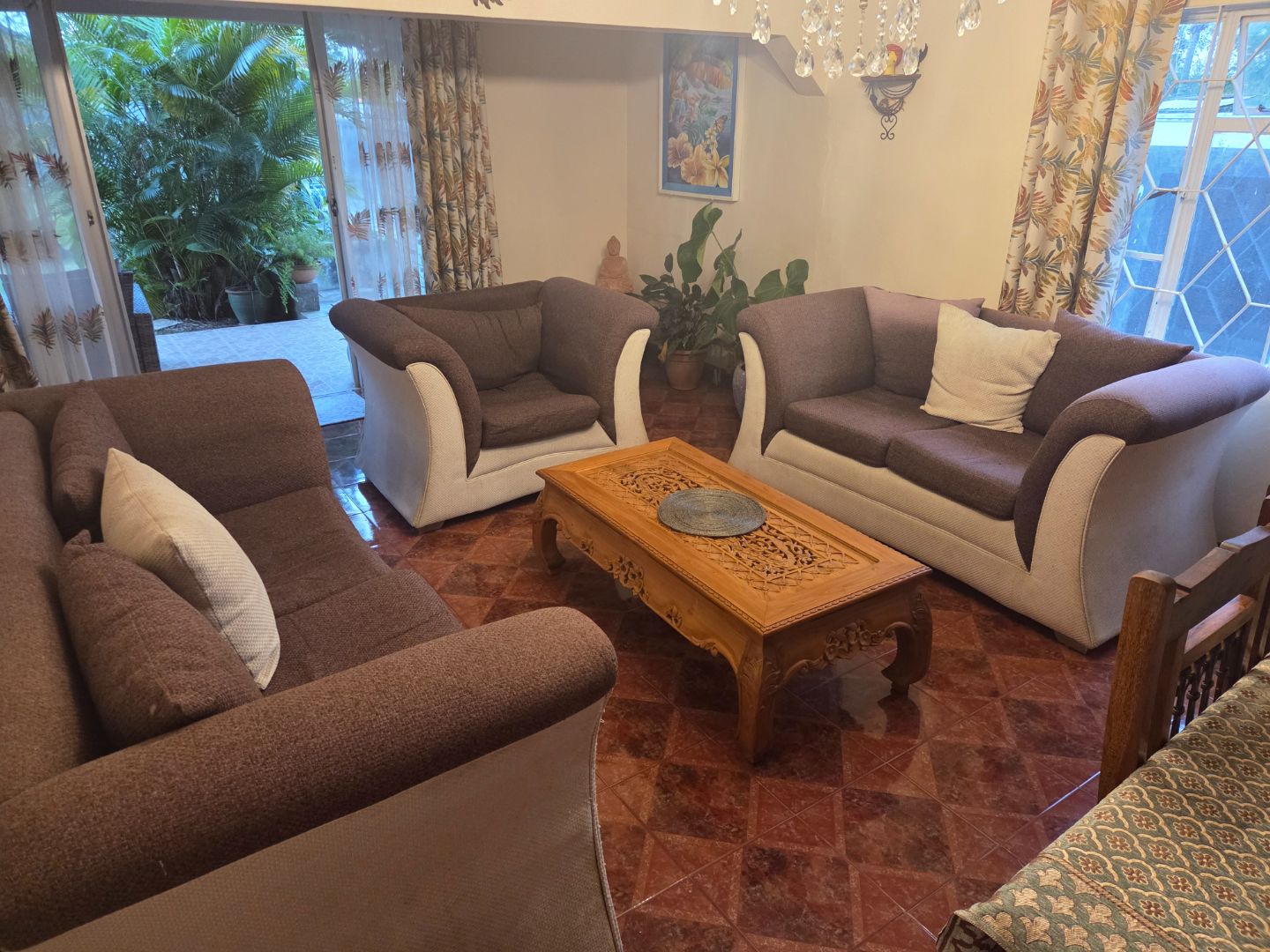 Sofa Set 6 Seater Brown and White