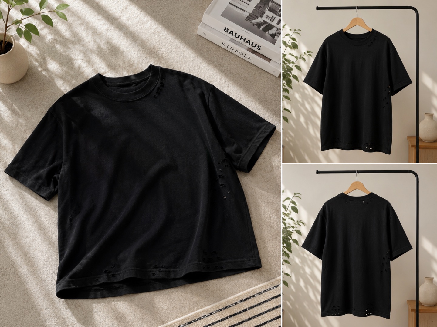 Black Distressed Oversized Cropped T-Shirt – Size S thumbnail 2