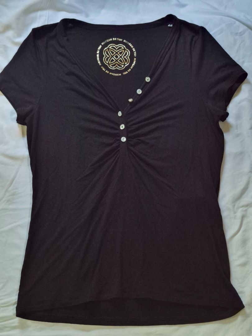 Morgan De Toi Black V-Neck Button Detail Top