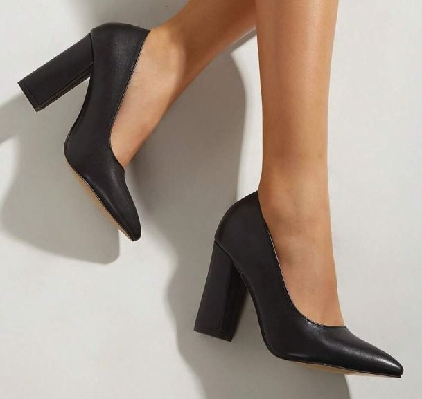 Women's Black Pointed Toe Block Heel Pumps