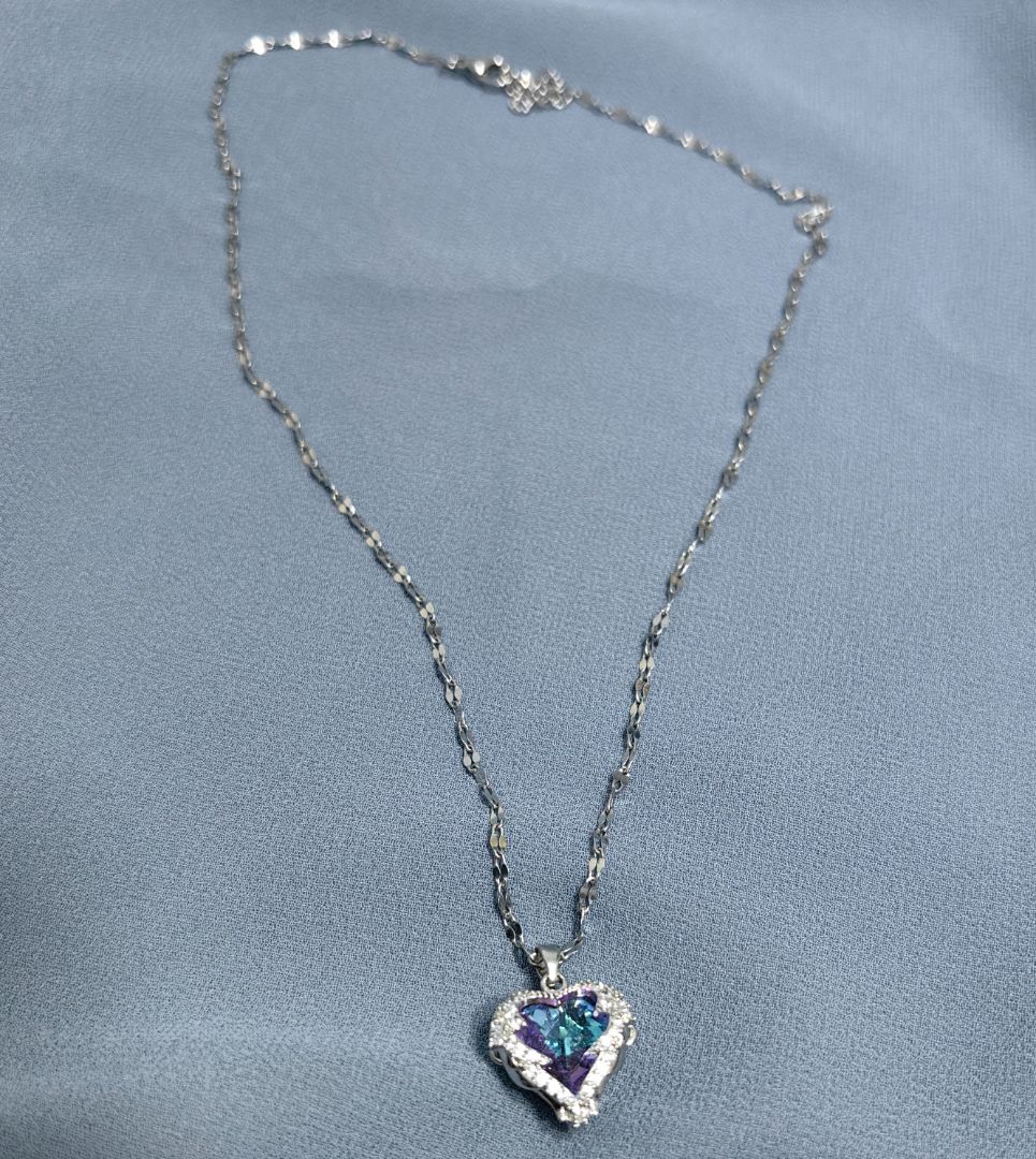 Silver Heart Pendant Necklace with Multicolored Crystal