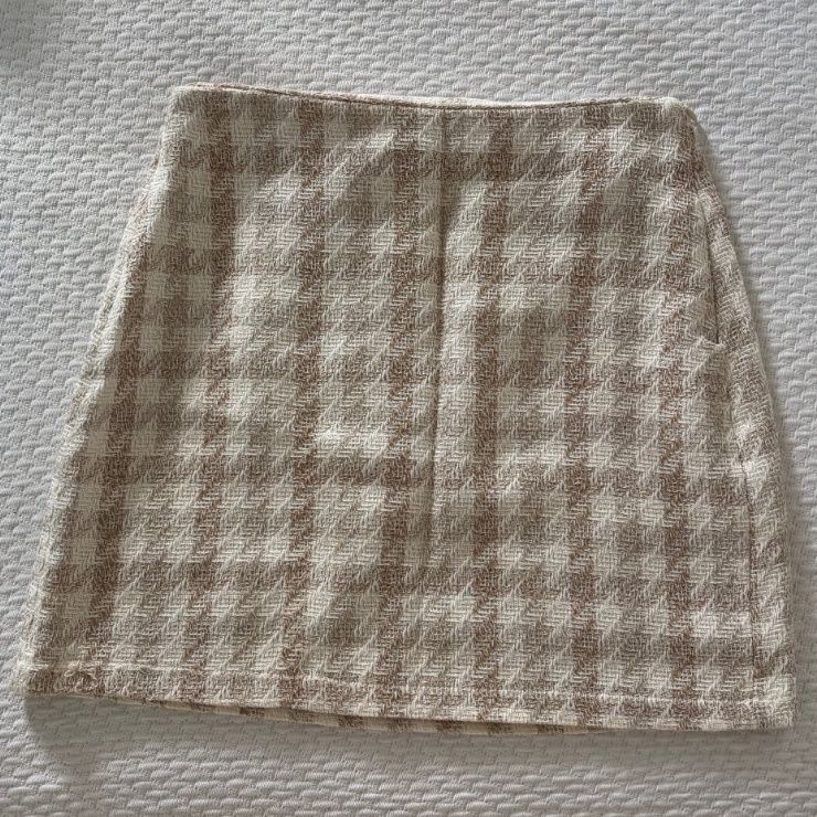 Beige Gingham Plaid Mini Skirt