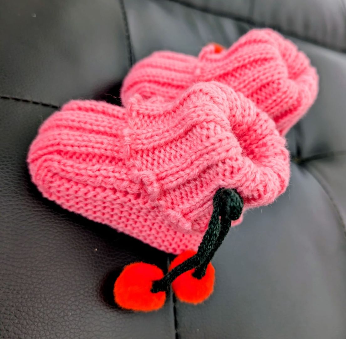 Handmade Knitted Pink Baby Booties