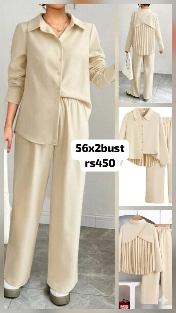 Beige Pleated Back Shirt and Trousers Set