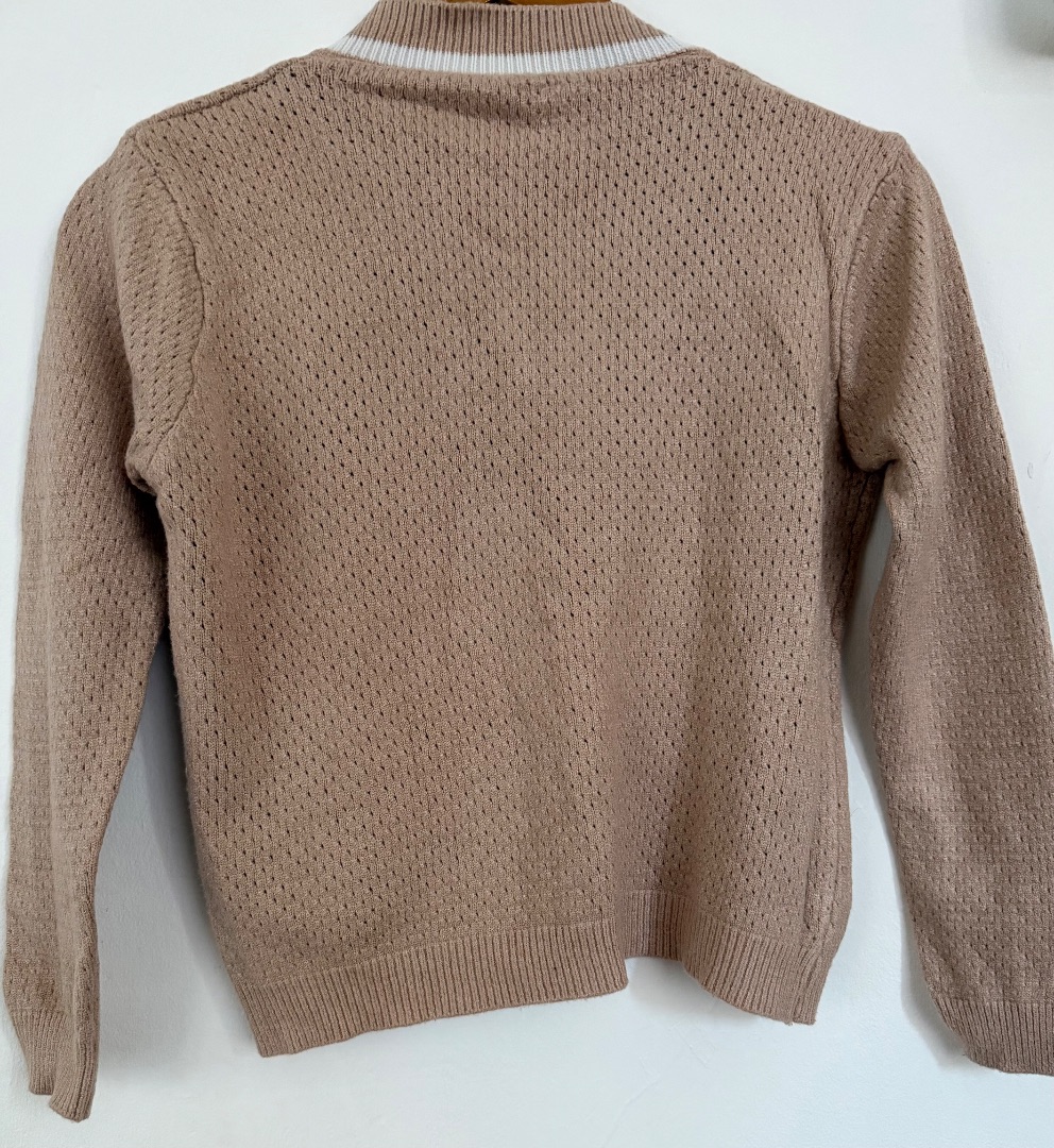 Beige V-Neck Knit Sweater thumbnail 2