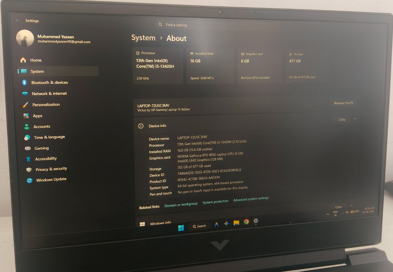 HP Victus 15 i5-13420H RTX 4050 16GB RAM 512GB SSD thumbnail 3