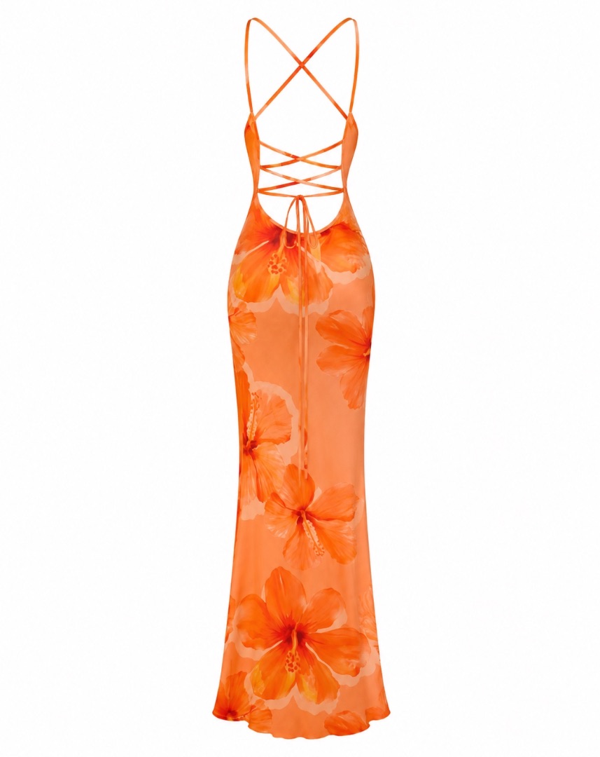 Orange Floral Maxi Dress Size S thumbnail 2