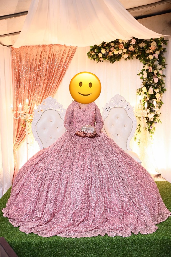 Pink Sequin Long Sleeve Wedding Ball Gown Dress thumbnail 2