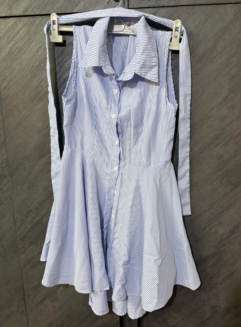 Blue and White Striped Sleeveless Shirt Dress (Secondhand) thumbnail 2