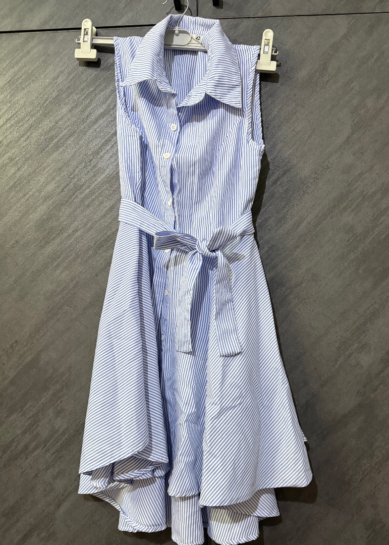 Blue and White Striped Sleeveless Shirt Dress (Secondhand) thumbnail 3