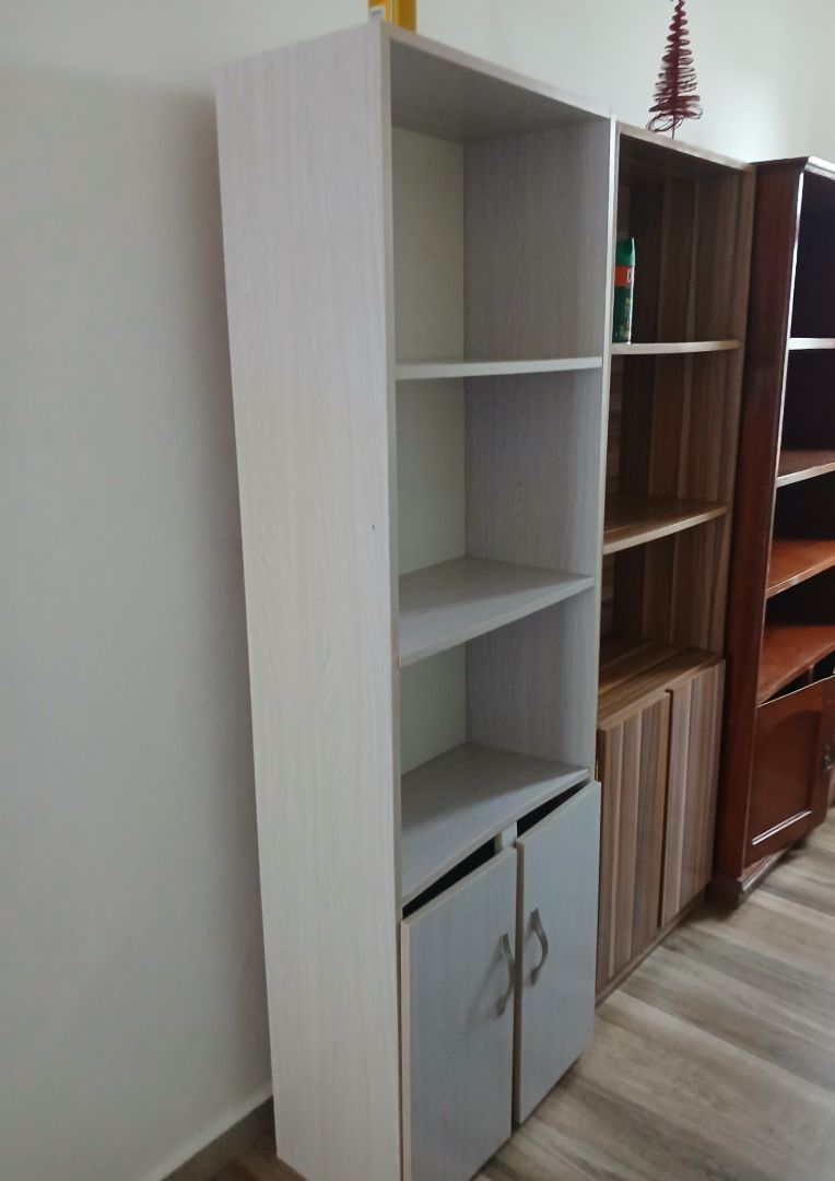 Wooden Bookshelf with Cabinet Doors White - Image 1 of 1