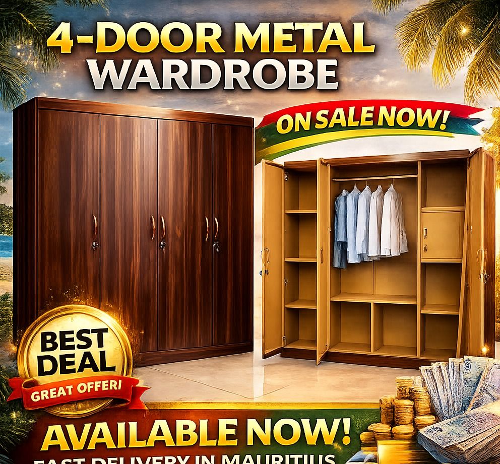 4-Door Metal Wardrobe Wood Finish - Image 1 of 1
