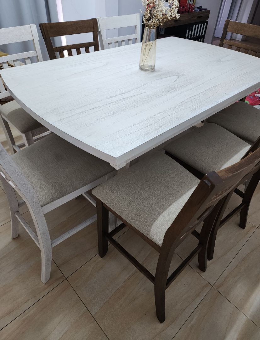 Dining Table Set with 8 Chairs White and Brown