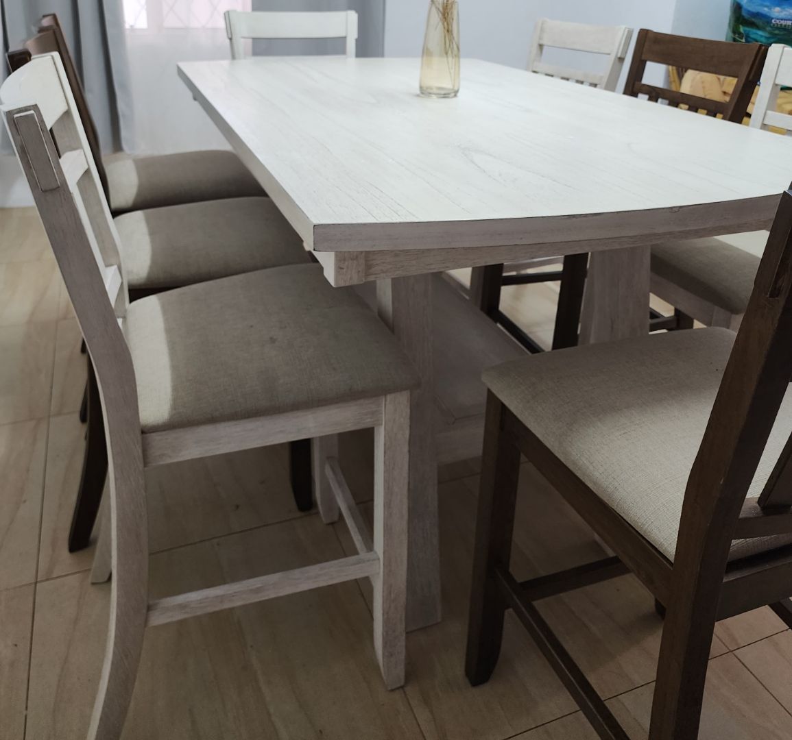 Dining Table Set with 8 Chairs White and Brown thumbnail 2
