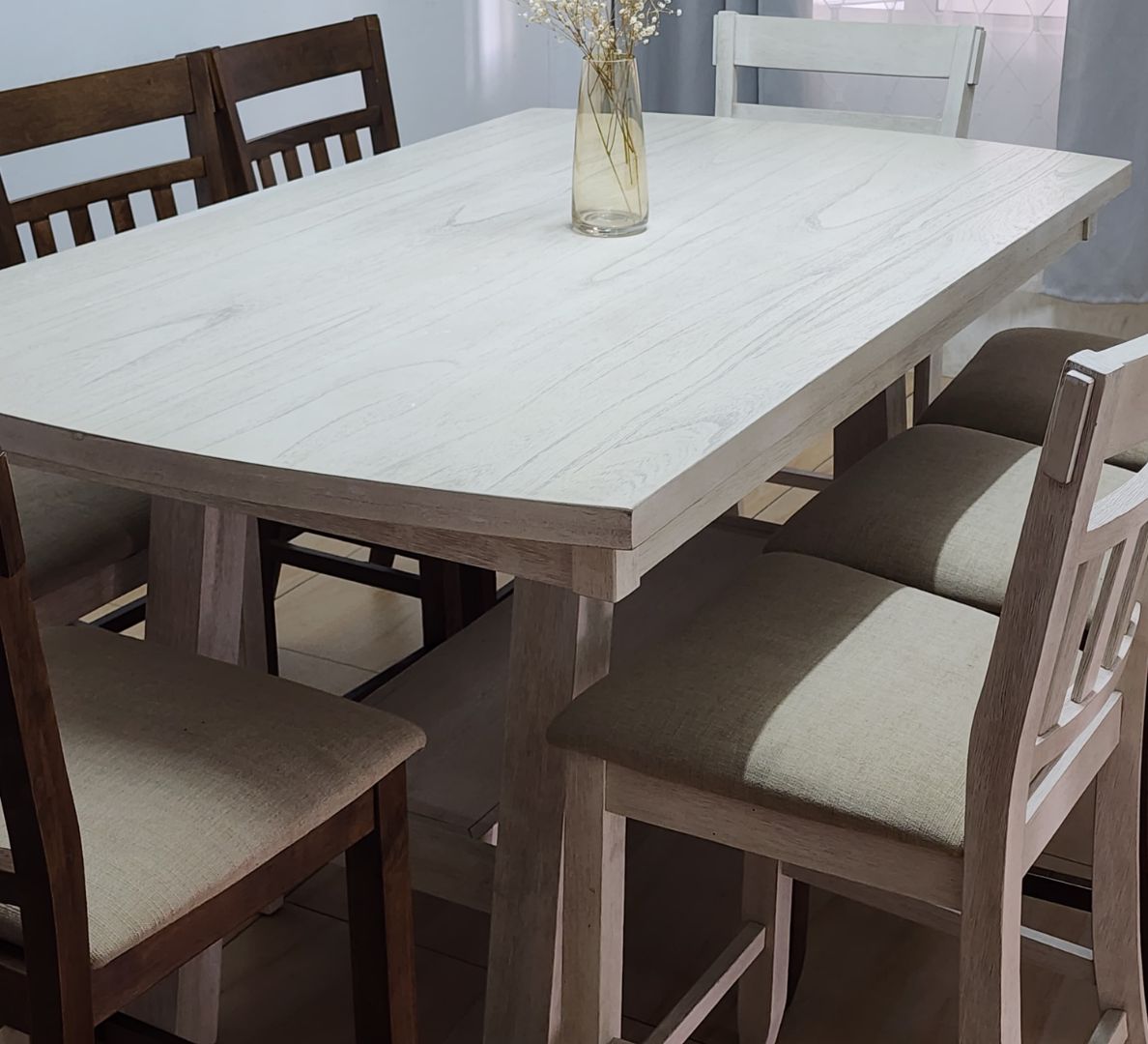 Dining Table Set with 8 Chairs White and Brown thumbnail 3