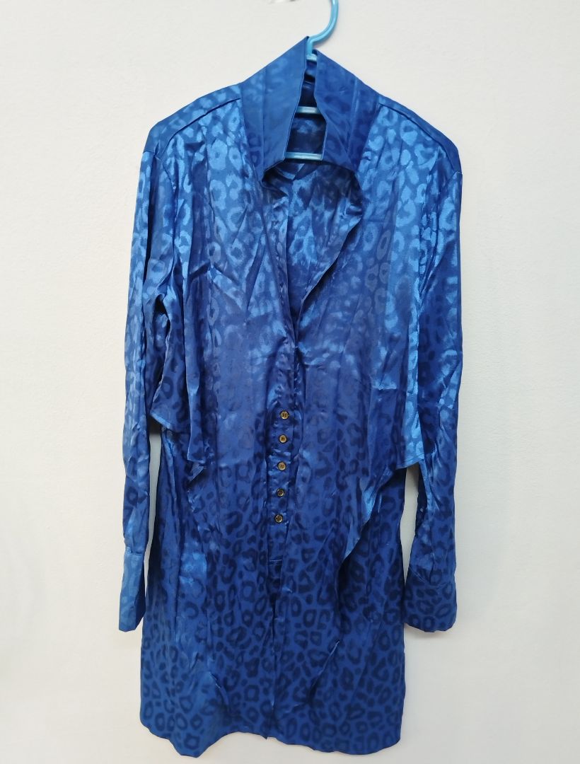Blue Animal Print Tie-Front Long Sleeve Blouse thumbnail 2