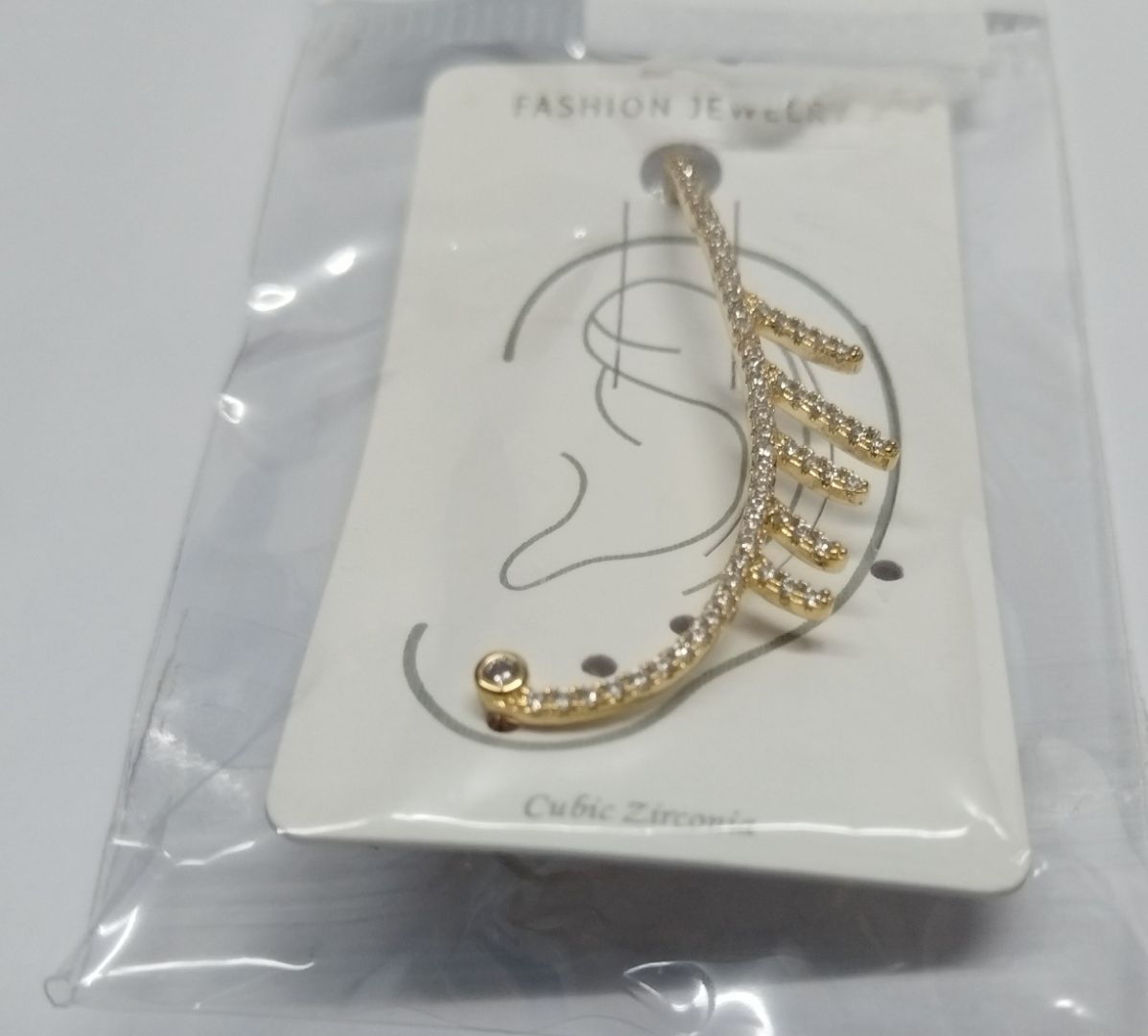 Gold-Tone Leaf Ear Cuff with Cubic Zirconia thumbnail 2