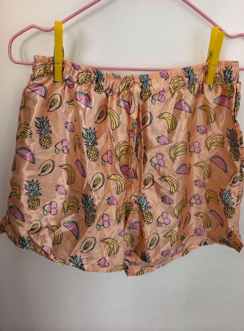 Miss Mango Fruit Print Satin Shorts Peach Size XS