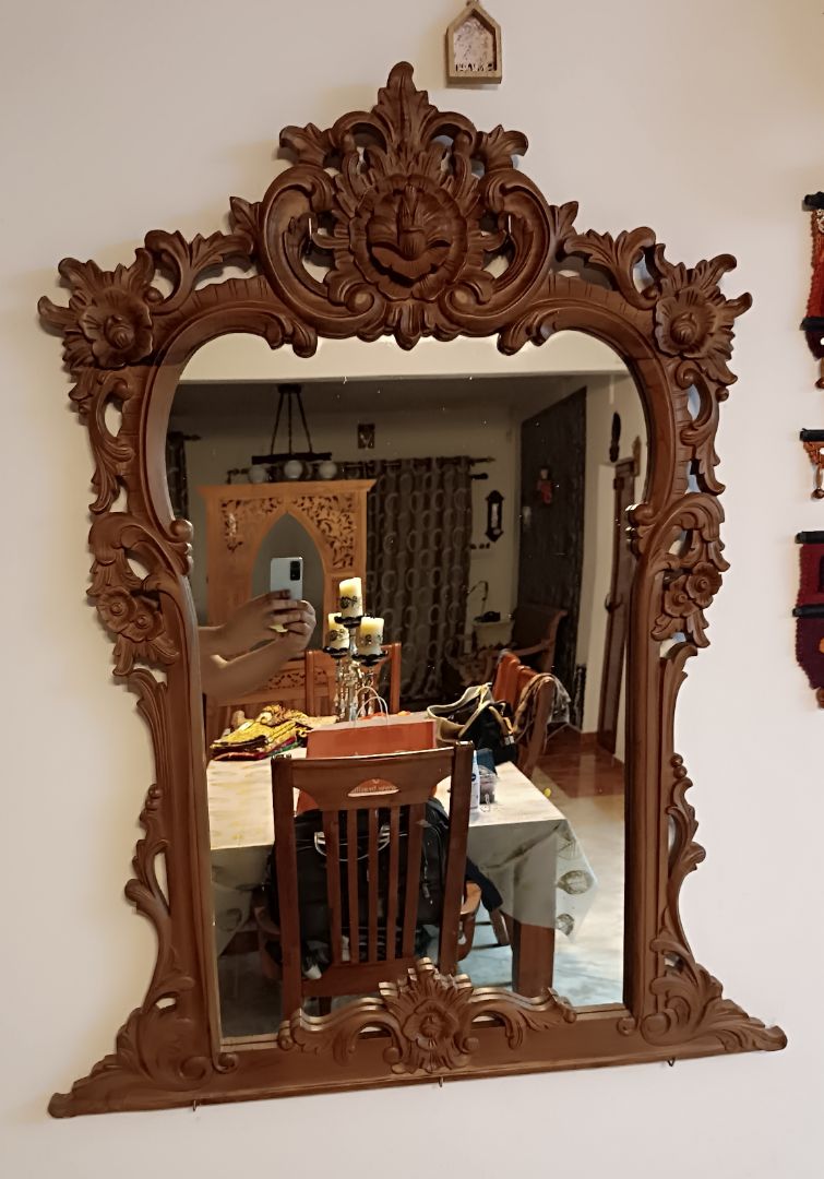Carved Wooden Wall Mirror Brown
