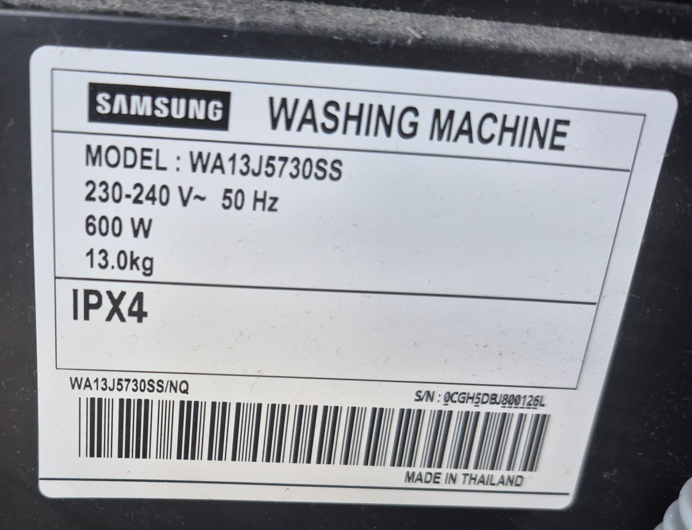 Samsung WA13J5730SS Washing Machine 13kg Silver thumbnail 4