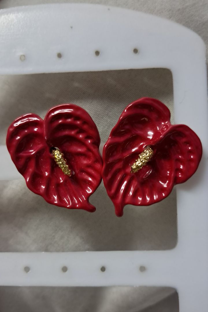Red Anthurium Flower Earrings
