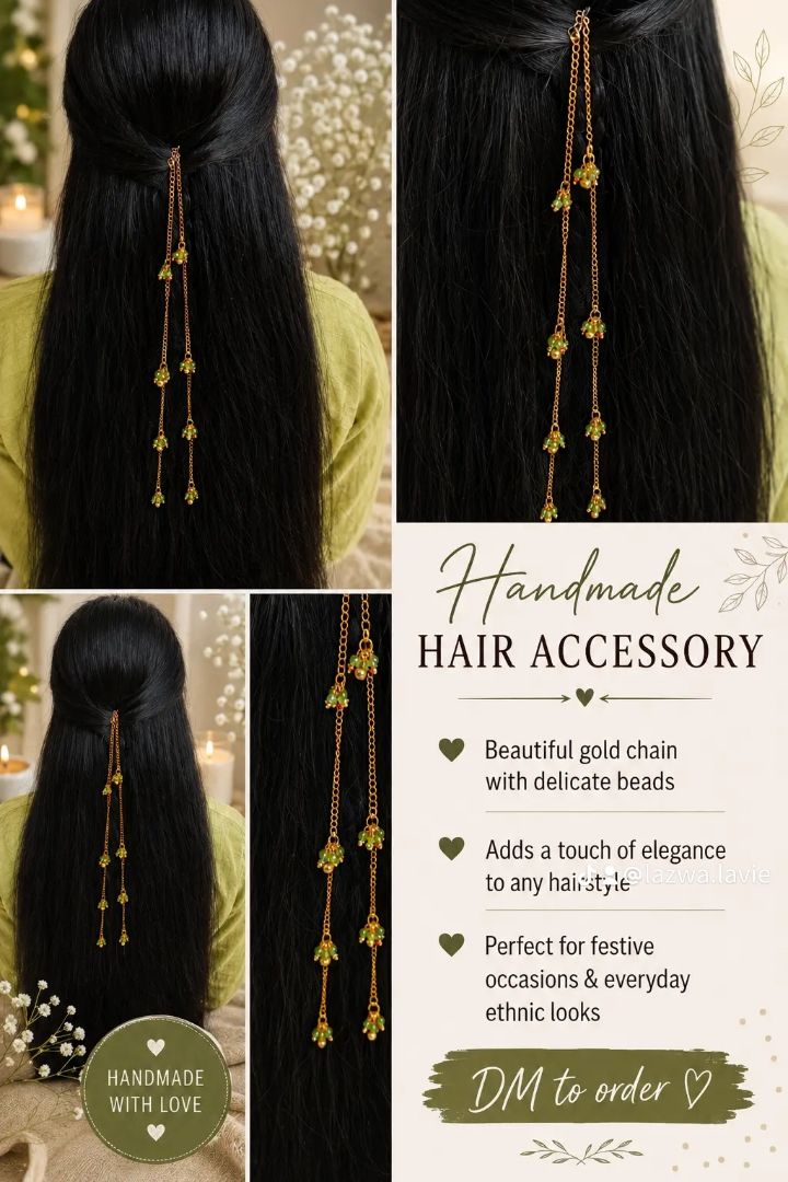 Handmade Gold Chain Hair Accessory with Beads
