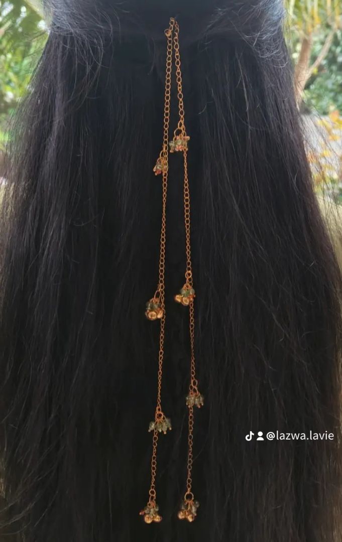 Handmade Gold Chain Hair Accessory with Beads thumbnail 2