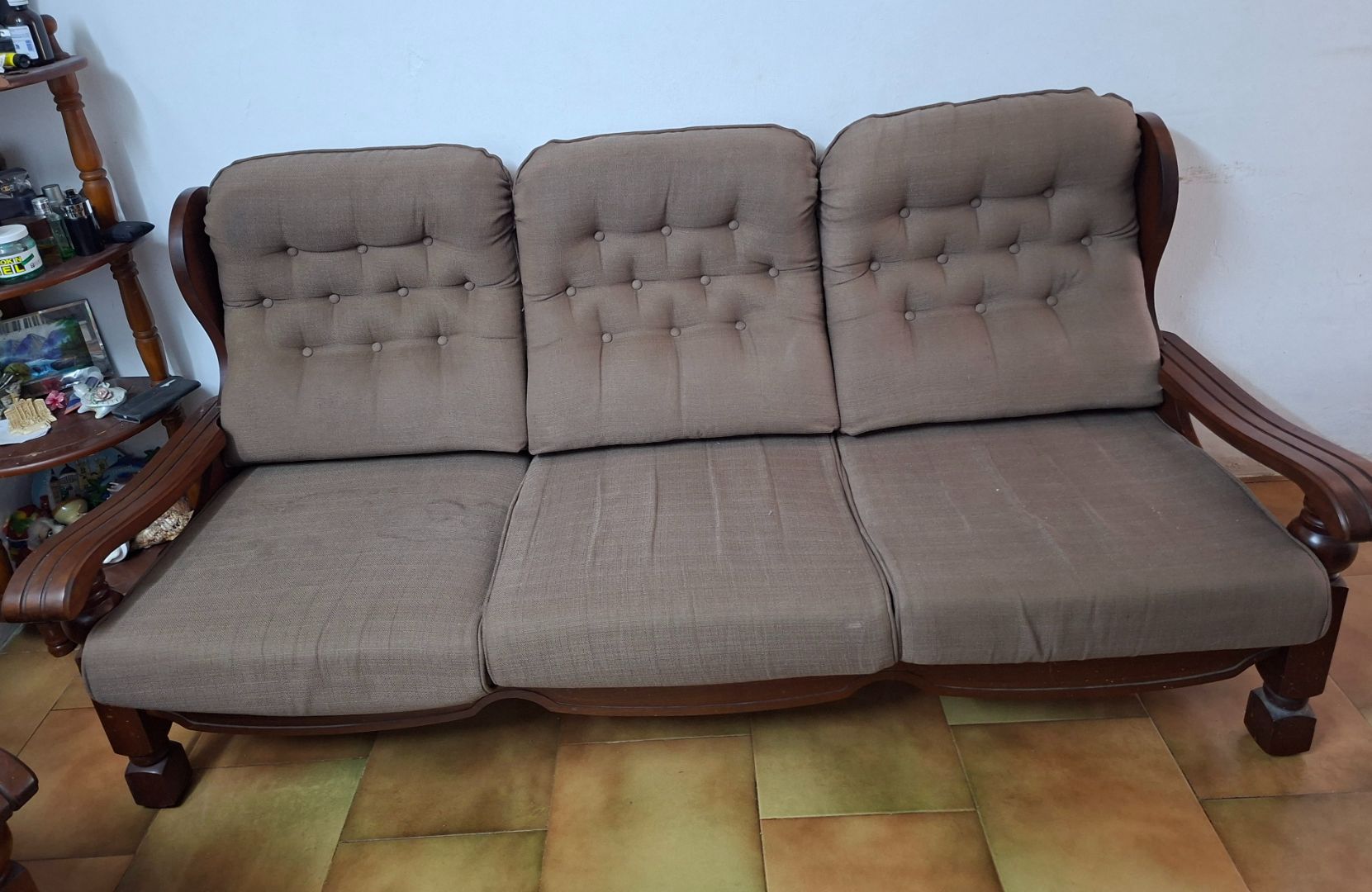 3-Seater Wooden Sofa Brown - Image 1 of 1