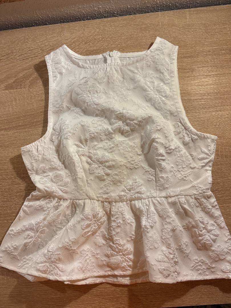 Temu White Floral Peplum Sleeveless Top Size S