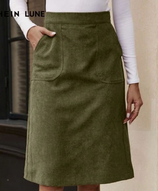 SHEIN LUNE Army Green Corduroy Skirt Size S