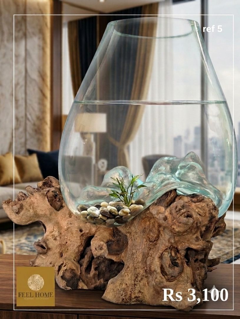 FEEL HOME Glass Bowl on Driftwood Ref 5 - Image 1 of 1